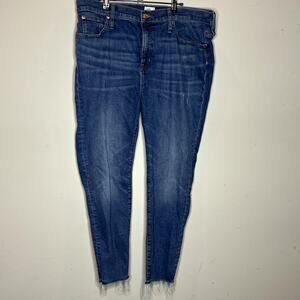 J. Crew Denim Blue High Rise Frayed Hem 10" Toothpick Denim Jeans Size 34